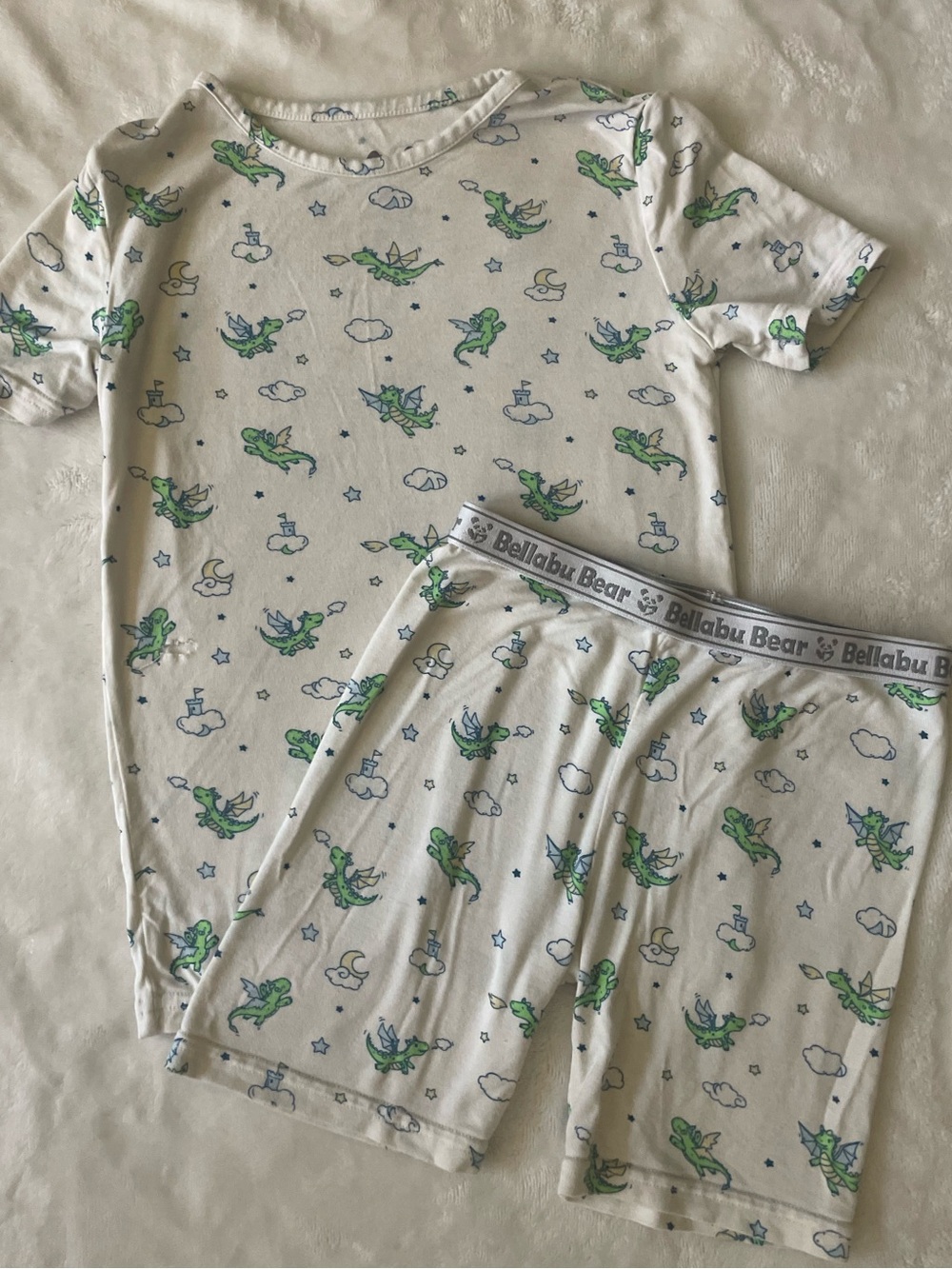 Bellabu Bear 5T Dragon Bamboo Pajamas Short Sleeve Shorts Set Gray Flawed Play